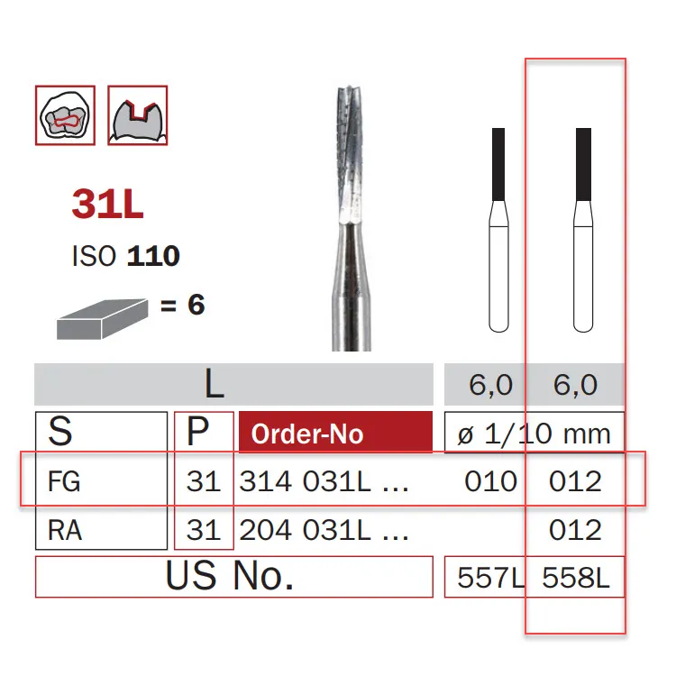Carbide Bur, FG 012, Long Cylinder ISO #109