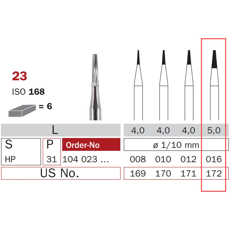 Carbide Bur, HP 016, Truncated Cone ISO #168
