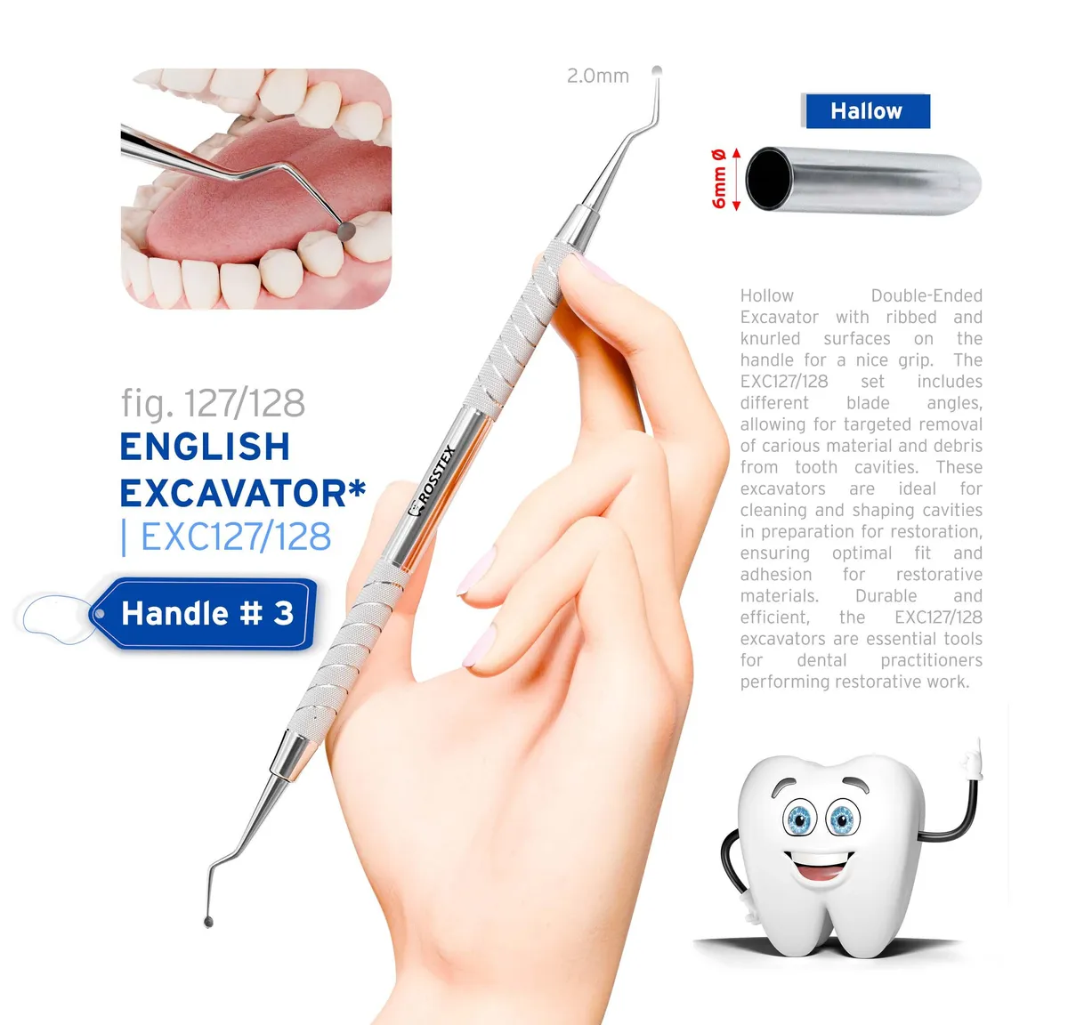 Dental Excavator 127/128, Handle No. 3