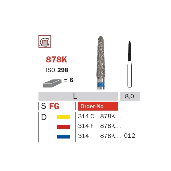 Diamond Bur, FG 012, Medium, Torpedo (Gingival Curettage) ISO #289