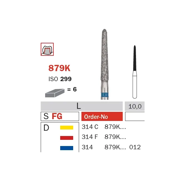 Diamond Bur, FG 012, Medium, Torpedo (Gingival Curettage) ISO #290