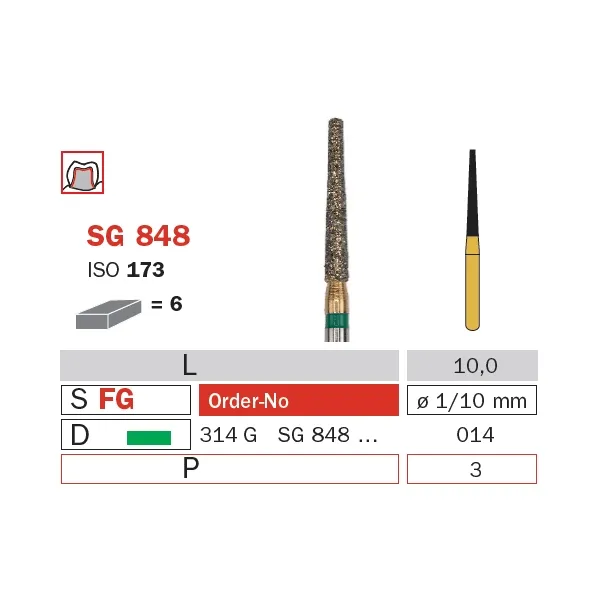 Diamond Bur, FG 014, Coarse, Truncated Cone (Goldies) ISO #173