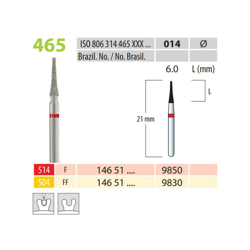 Diamond Burs, Cone Flat End, FG 0465-014, Fine