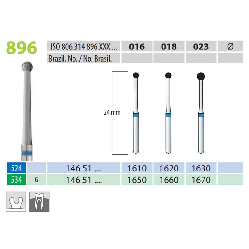 Diamond Burs, Round Long Neck, FG 896-016, Medium