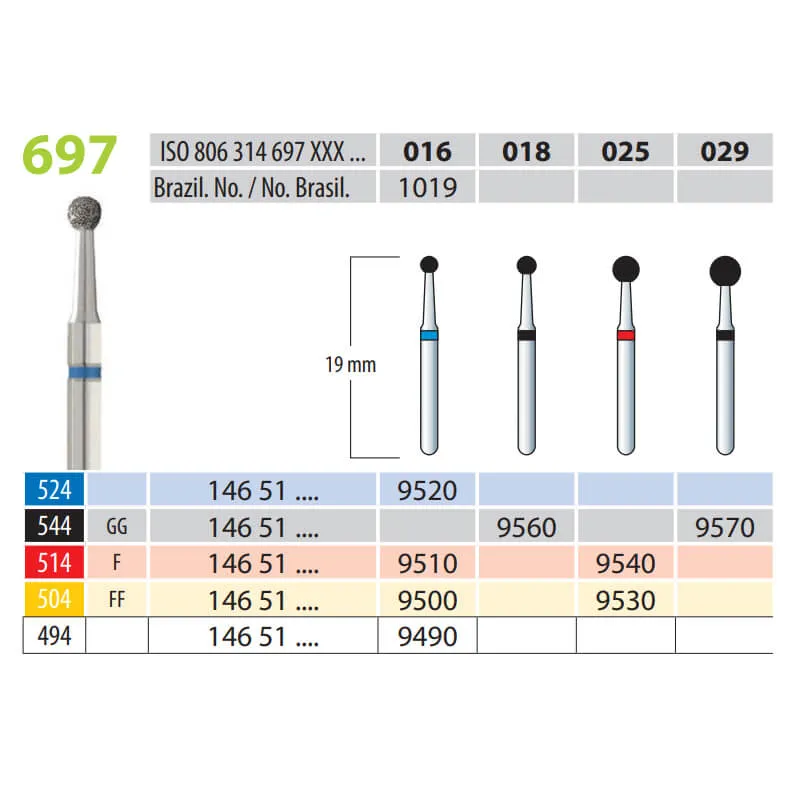 Diamond Burs, Round, FG 697-016, X-Fine