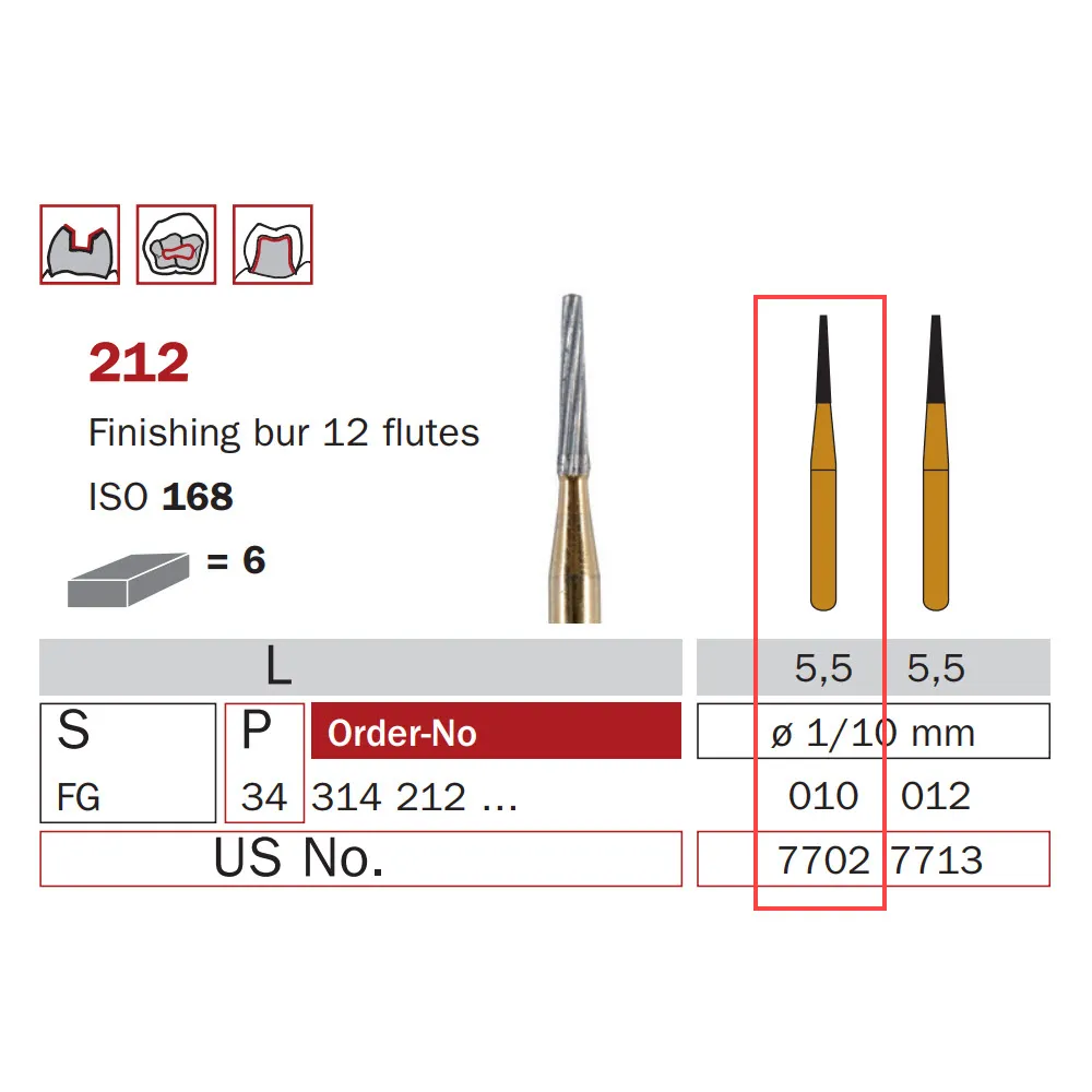 Finishing Carbide Bur, FG 010, Truncated Cone, 12 Flutes, ISO #168