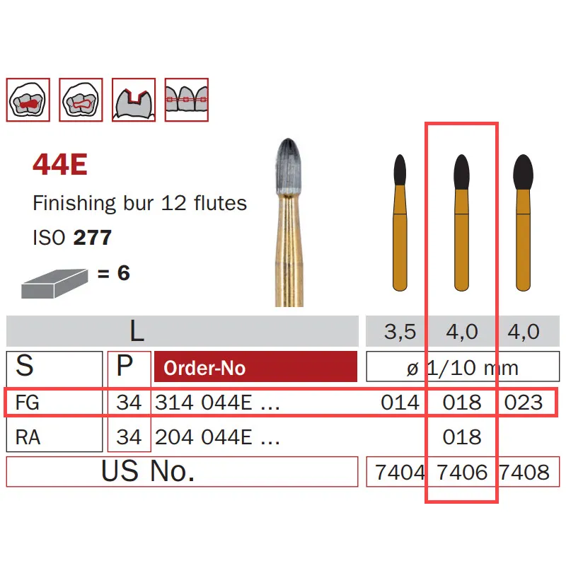 Finishing Carbide Bur, FG 018, Egg, 12 Flutes ISO #277