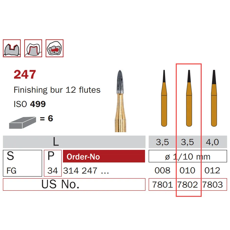 Finishing Carbide Bur, FG-010, Truncated Cone, 12 Flutes, ISO #499