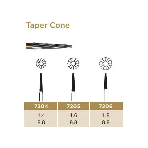 Trimming & Finishing Carbide Bur, Cone, FG-018, 12 Blades