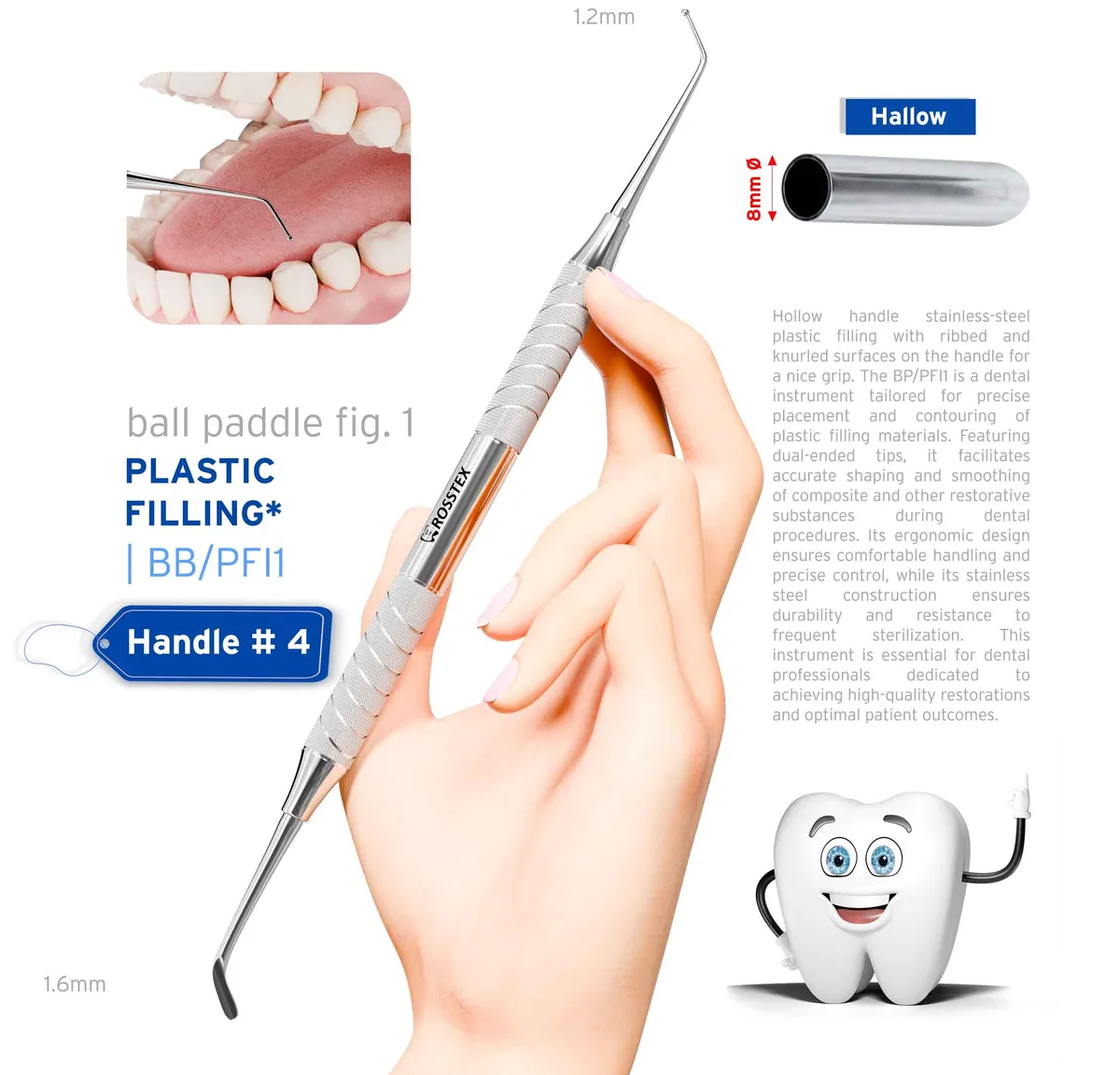 Plastic Filling Instrument 1, Ball/Paddle, 1.2–1.6mm, Handle No. 4