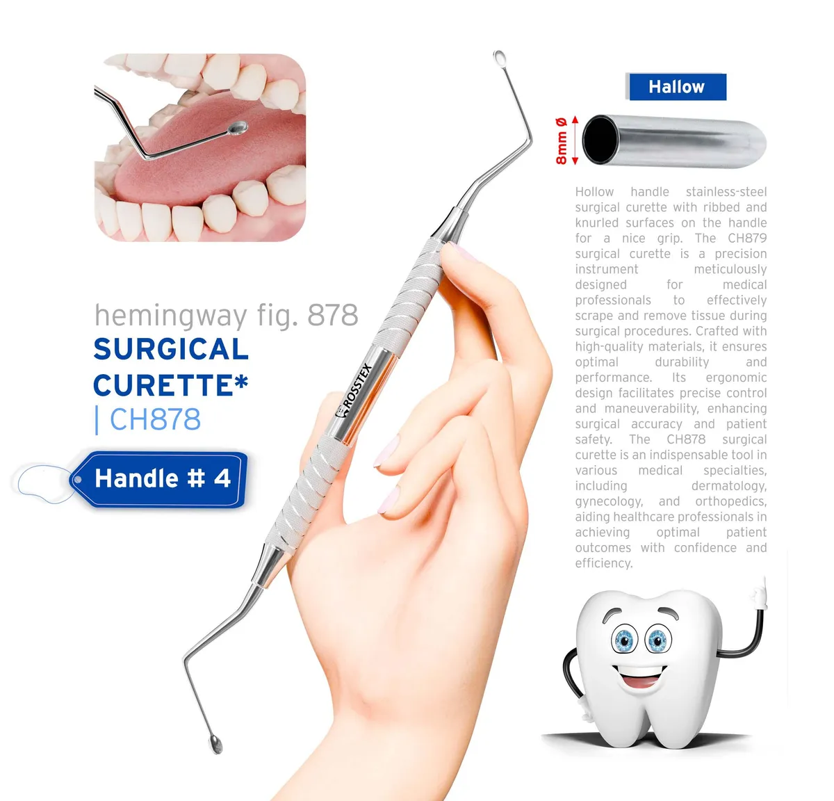 Dental Surgical Curette Hemingway 878, Handle No. 4