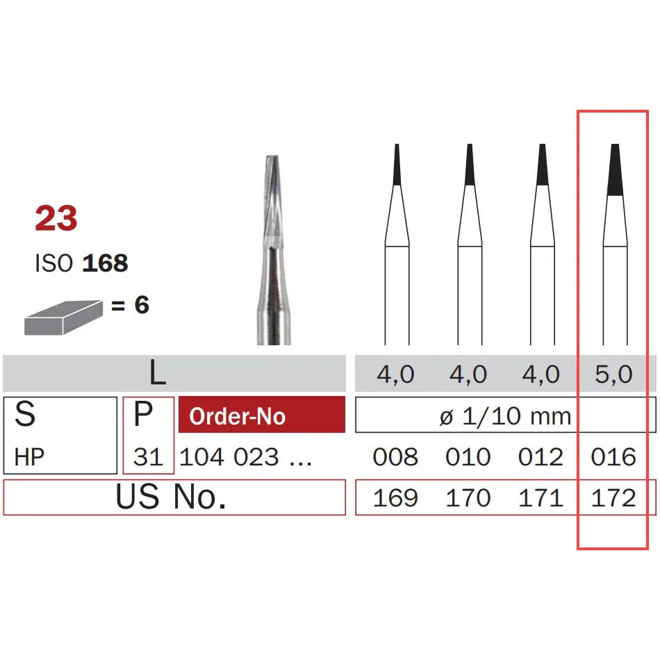 Carbide Bur, HP 016, Truncated Cone ISO #168