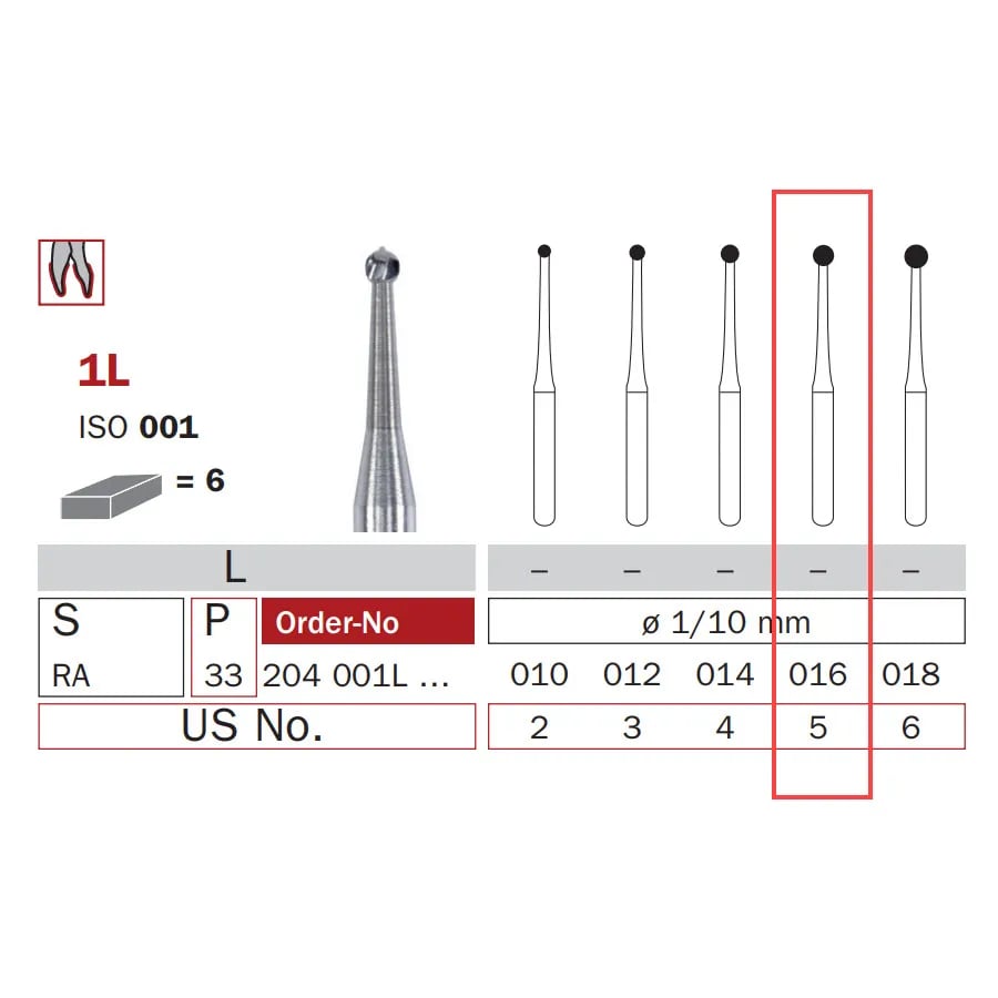 Carbide Bur, RA 016, Long Round ISO #001