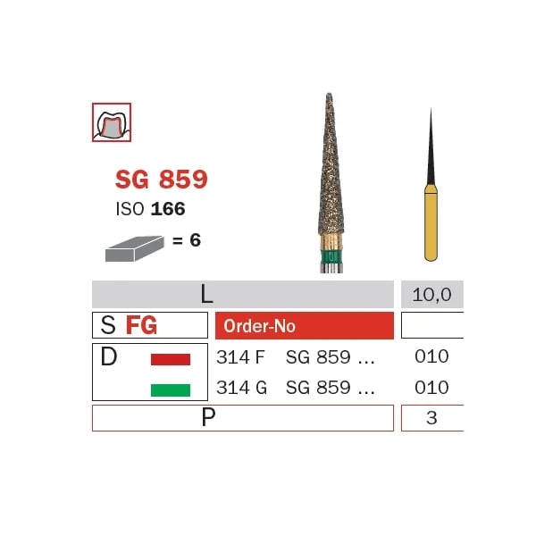 Diamond Bur, FG 010, X-Coarse, Cone (Goldies) ISO #166