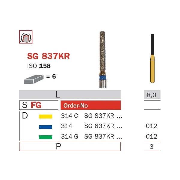Diamond Bur, FG 012, Coarse, Cylinder Round Shoulder (Goldies) ISO #158
