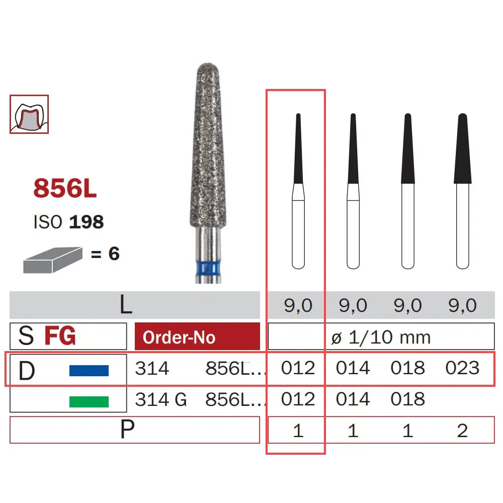 سنبلة ألماسية FG 012 متوسطة مخروطي طويل نهاية مستديرة ISO #198