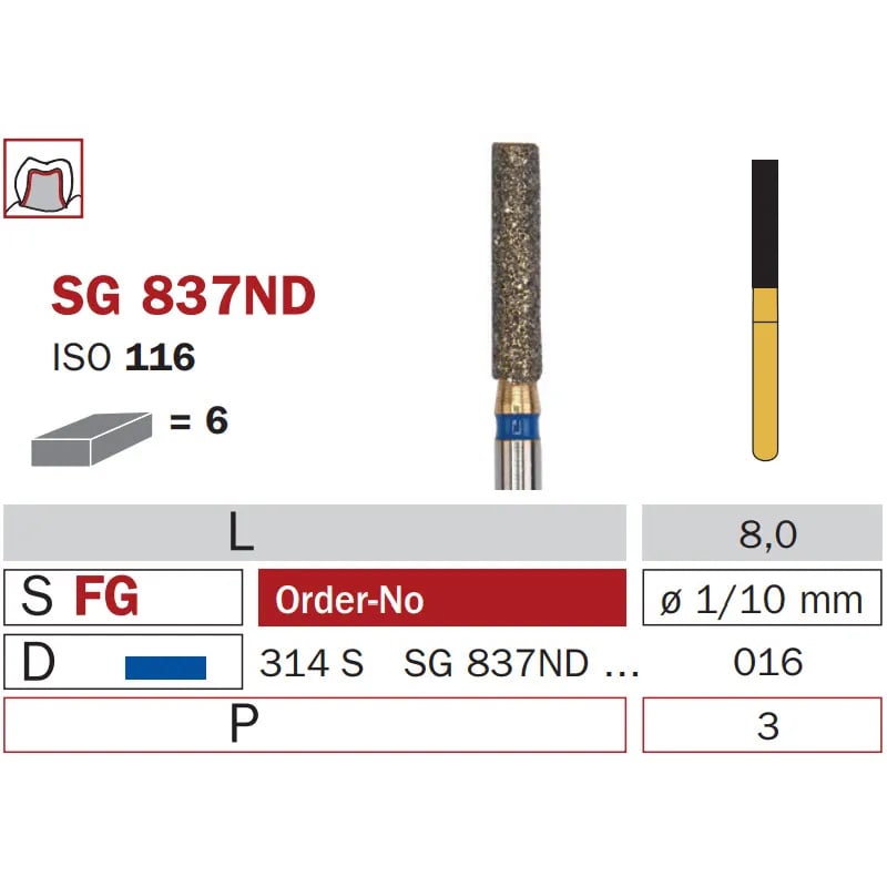 Diamond Bur, FG 016, Medium, Cylinder (Premium) ISO #116