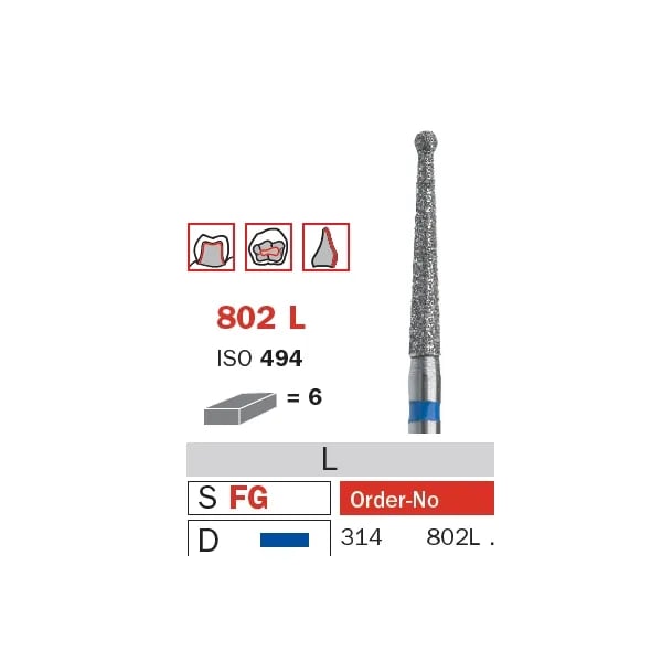 Diamond Bur, FG 018, Medium, Round Long Neck ISO #494