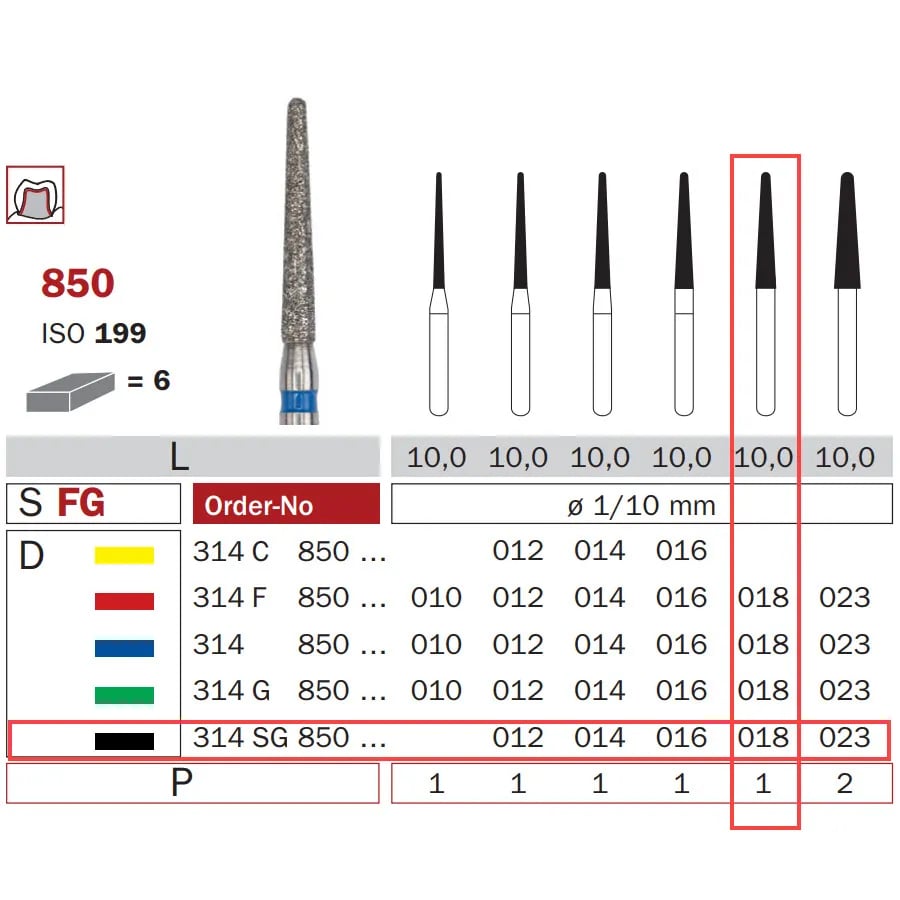 Diamond Bur, FG 018, X-Coarse, Cone Round End ISO #199