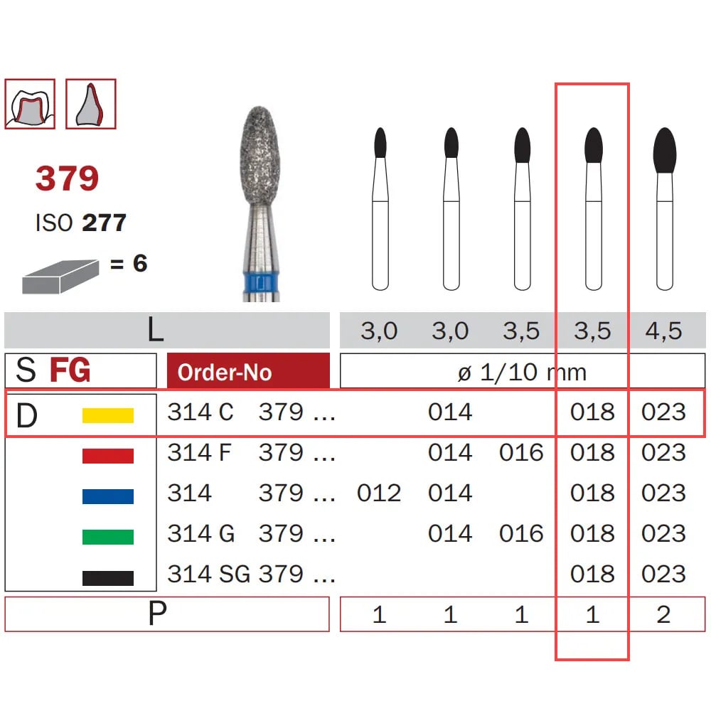 Diamond Bur, FG 018, X-Fine, Oval ISO #277