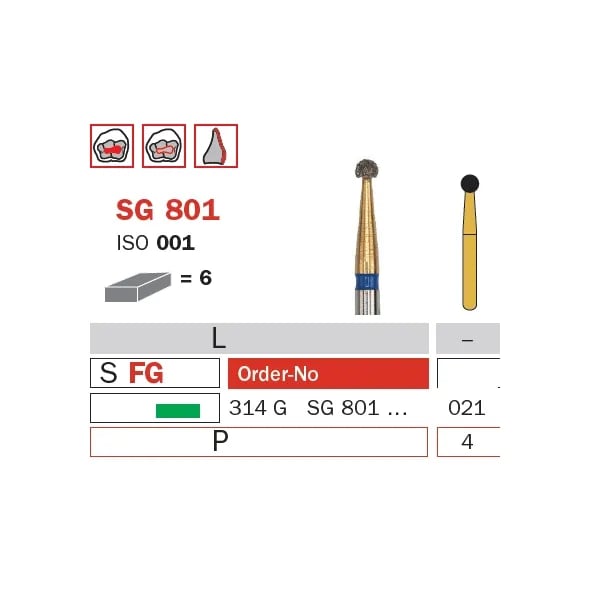 Diamond Bur, FG 021, Coarse, Round (Goldies) ISO #001