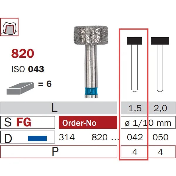 Diamond Bur, FG 042, Medium, Wheel ISO #043