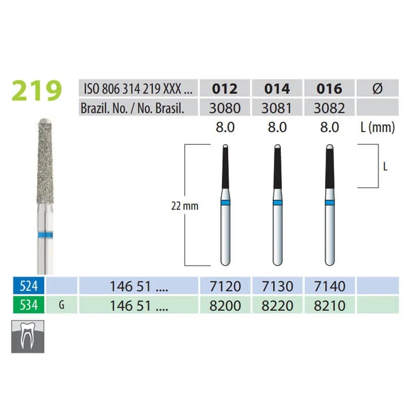 Diamond Burs, Cone Round Safe End, FG 0219-016, Medium