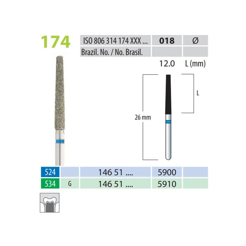 Diamond Burs, Long Truncated Cone, FG 174-018, Medium
