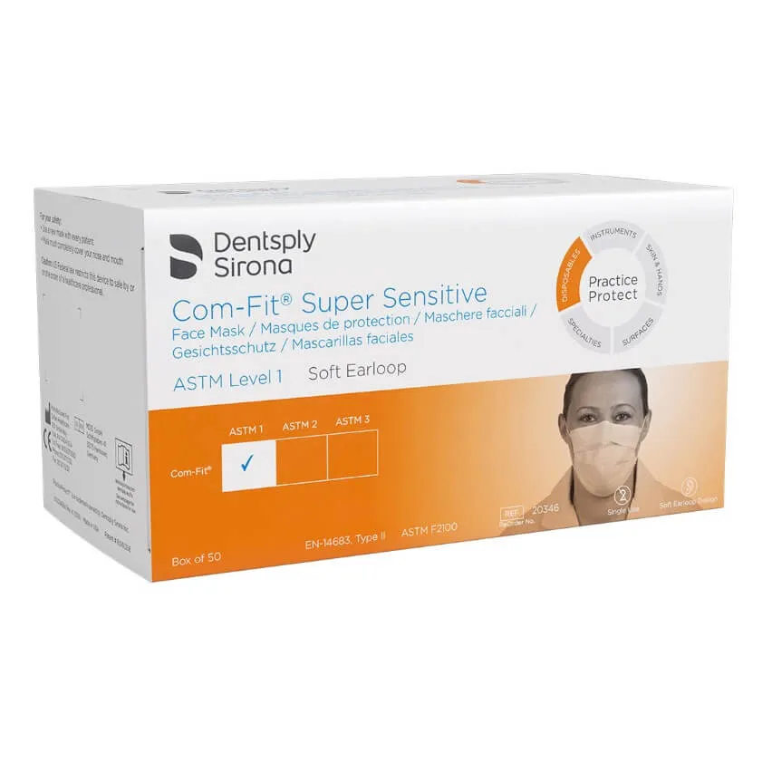 كمامات Com-Fit Super Sensitive، مستوى 1، بحلقات أذن، أبيض، PK/50