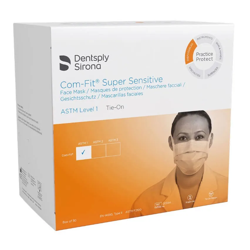 كمامات Com-Fit Super Sensitive، مستوى 1، برباط، أبيض، PK/50