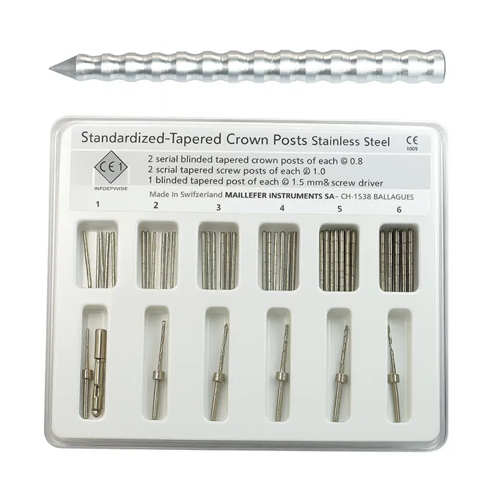 Standardized Tapered Dental Crown Posts, Assorted Box of 36