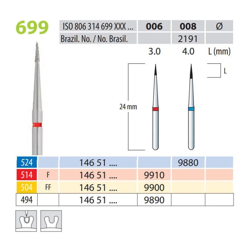 Diamond Burs, Cone Pointed, FG 699-006, Fine
