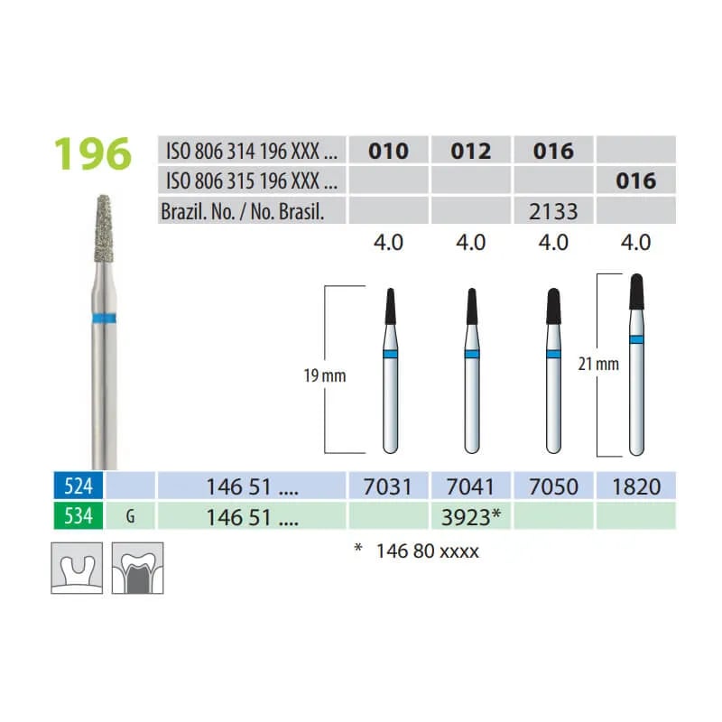 Diamond Burs, Cone Round End, FG 196-012, Medium