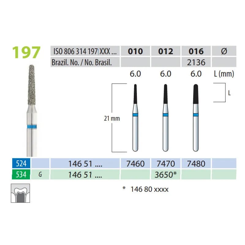 Diamond Burs, Cone Round End, FG 197-010, Medium